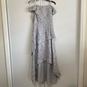 Adrianna Papell Off The Shoulder Textured Jacquard Gown Dress In Silver